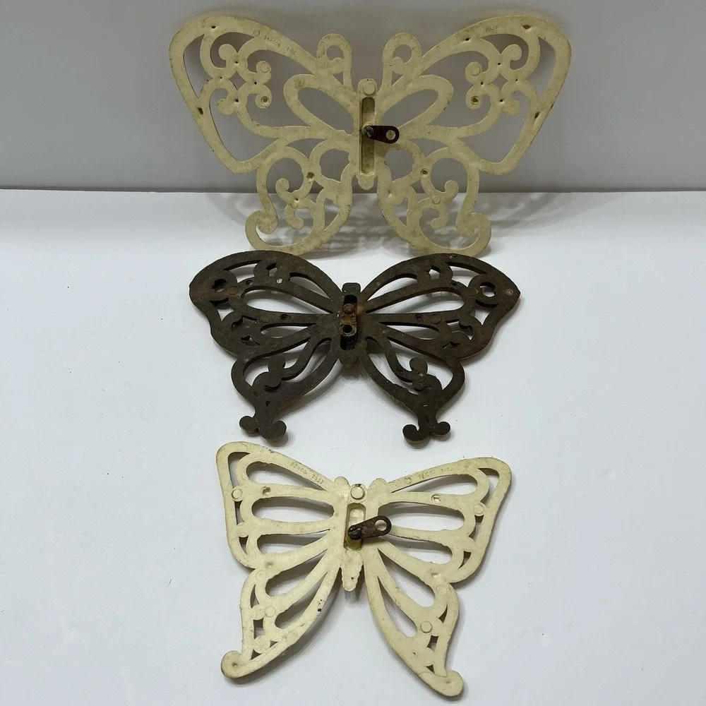 VTG Homco Butterflies Wall Decor Boho Faux Wood Rattan 1970s USA MCM - Set of 3